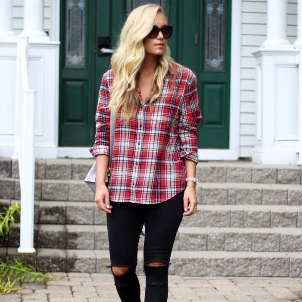 Madewell Oversized Red Plaid Shirt Button Down Soft 
Fall Classic Fit Size Small